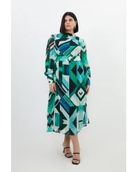 Karen Millen - Plus Size Geo Print Georgette Woven Long Sleeve Maxi Dress - Lyst