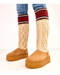 Love Lace - Warm Faux Suede Sweater Knit Snow High Boots With Platform - Lyst