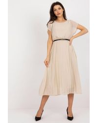 Love Lace - Flared Short Sleeve Midi Dress With Belt - Lyst