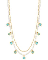 Mood - Gold Cream Pearl Coastal Blue Channel Charm Necklace - Lyst