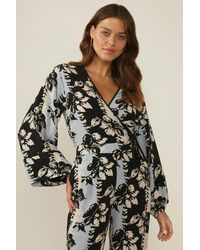 Oasis - Vertical Floral Printed Kimono Wrap Top - Lyst