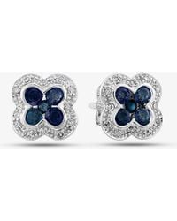 T.H.Baker - 9Ct Sapphire & Diamond Quatrefoil Cluster Stud Earrings Pe04942 Sa - Lyst