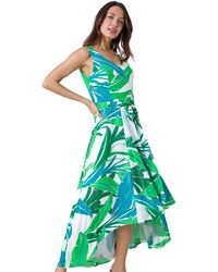 Roman - Sleeveless Palm Print High Low Maxi Dress - Lyst
