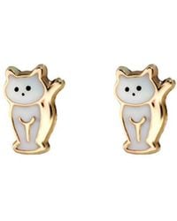 Jewelco London - 9Ct Enamel Cat Kitten Stud Earrings - Lyst