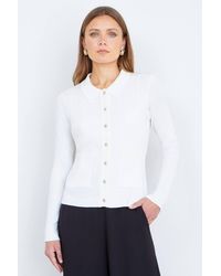 Yumi' - Ribbed Collar Button Up Cardigan - Lyst
