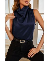 FS Collection - High Neck Sleeveless Blouse In Navy - Lyst