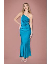 MissPap - Satin Asymmetric Strap Pleated Waist Low Back Maxi Dress - Lyst