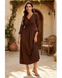 FS Collection - Fluted Sleeves Ruched Jersey Midi Dress - Lyst