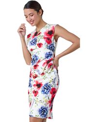 Roman - Floral Print Ruched Shift Stretch Dress - Lyst