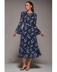 Jolie Moi - Long Sleeve Chiffon Frill Midaxi Dress - Lyst