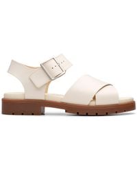 Clarks - Orinoco Cross Cream Leather Flat Sandals - Lyst
