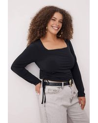 WOVCOR - Square Neck Ruched Detail Long Sleeve Fitted Top - Lyst