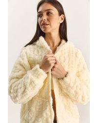 Bianco Lucci - Hooded Textured Knitted Cardigan With Zipper - Lyst