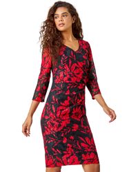 Roman - Floral Print Lace Shift Stretch Dress - Lyst
