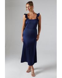 Oasis - Ruffle Square Neck Satin Bridesmaid Midi Dress - Lyst