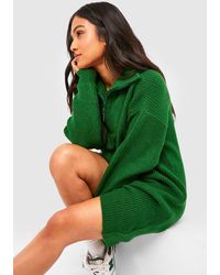 Boohoo - Petite Soft Knit Zip Polo Sweater Dress - Lyst