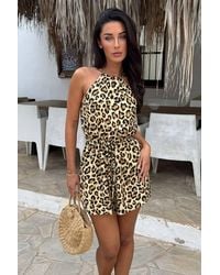 AX Paris - Multi Leopard Print Drawstring Waist Playsuit - Lyst