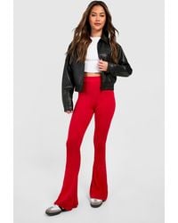 Boohoo - Cherry Red High Waist Basic Fit & Flare Trouser - Lyst