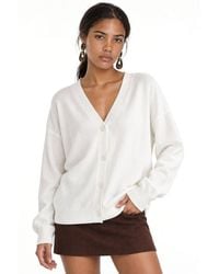 MixRay - Long Ribbed Knitwear Cardigan With V-Neck & Button Closure - Lyst
