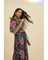 Oasis - Bright Floral Organza Wrap Midi Dress - Lyst