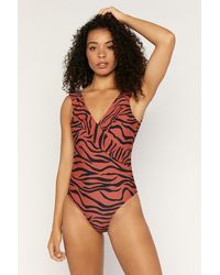 Oasis - Tiger Ruffle Wrap Swimsuit - Lyst