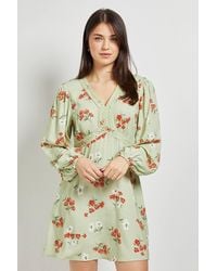 Dorothy Perkins - Ditsy Lace Trim Long Sleeve Printed Mini Dress - Lyst