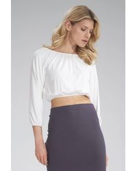 Love Lace - Short Blouse With Pleated Neckline Elastic Hem - Lyst