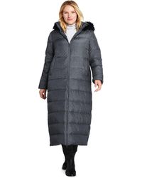Lands' End Plus Fur Hooded Maxi Down Coat - Grey