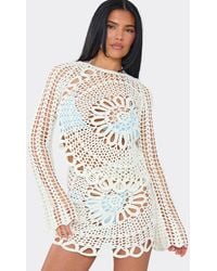 EGO - Long Sleeve Crew Neck Asymmetric Hem Crochet Top - Lyst
