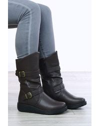 AJVANI - Low Wedge Biker Comfort Calf Boots - Lyst