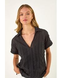 Roman - Textured Collar V-Neck Top - Lyst