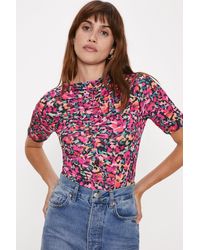 Oasis - Painted Floral Ruched Front Top - Lyst