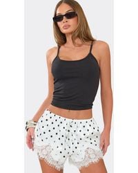 EGO - Lace Trim Polka Dot Satin Mid Rise Mini Shorts - Lyst