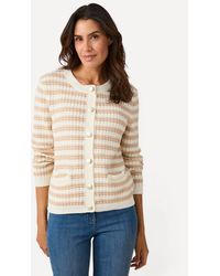 DAMART - Striped Textured Cotton Cardigan With Button Detail & Mock Flap Pockets - Lyst