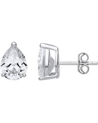 Jewelco London - Pear Cut Cz 3 Claw Soli Tear Drop Stud Earrings - Lyst
