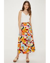 Oasis - Linen Mix Floral Print Midi Skirt - Lyst