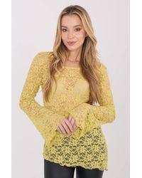 Love Lace - Elegant Lace Bell Sleeve Blouse With Round Neck - Lyst