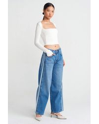 Dilvin - High-Waist Wide-Leg Striped Denim Jeans - Lyst