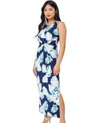 Roman - Petite Tropical Print Ruched Maxi Dress - Lyst