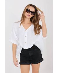 Love Lace - Textured V Neck Short Sleeve Shirt - Lyst