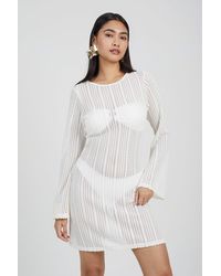 Brave Soul - 'maddy' Long Sleeve Knitted Mesh Mini Dress - Lyst