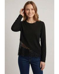 Izabel London - Lace Trim Asymmetric Long Sleeve Top - Lyst