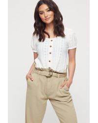 Dorothy Perkins - Petite Ivory Button Front Puff Sleeve Tee - Lyst
