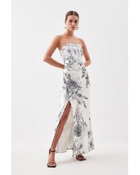 Karen Millen - Petite Floral Premium Satin Panelled Woven Midi Dress - Lyst