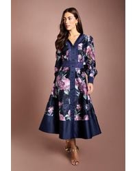 Coast - V Neck Long Sleeve Jacquard Midi Dress - Lyst