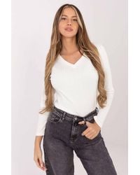 Love Lace - Ribbed Cotton Elastane V Neck Blouse - Lyst