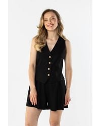 Love Lace - Fitted V Neck Linen Vest With Button Front - Lyst