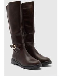 Wallis - Bella Faux Leather Buckle Detail Elasticated Low Block Heel Boots - Lyst