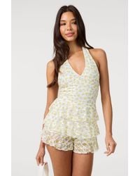 Pink Vanilla - Printed Lace Halter Neck Mini Dress With Shorts - Lyst
