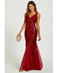 FS Collection - Sequin Leaf Detailed V Neck Bridesmaid Maxi Dress - Lyst